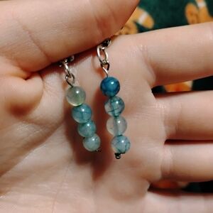 Handmade pretty light blue dragons vein pair of dainty earrings